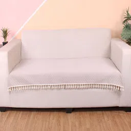 STITCHNEST Beige Self Design 2 Seater Sofa Cover-image-39