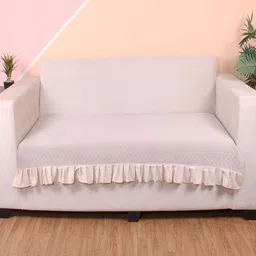 STITCHNEST Beige Self Design 3 Seater Sofa Cover-18
