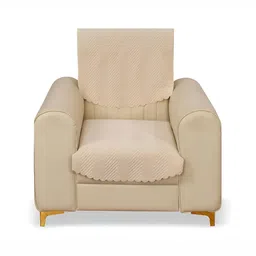 Sparrow world Beige 2 Piece Velvet Quilted 1 Seater Sofa Covers without Arms-53