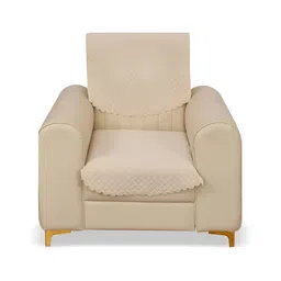 Sparrow world Beige 2 Piece Quilted Velvet 1 Seater Sofa Cover-image-47