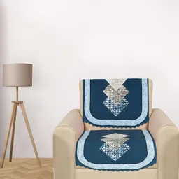RRC Blue & White 2 Pieces Floral Printed Velvet 2 Piece Sofa Cover-image-84