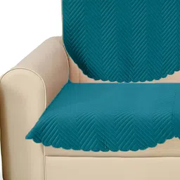 Sparrow world Teal Blue 2 Pieces Quilted Velvet 2 Seater Sofa Covers-47