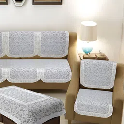 BIGGER FISH Grey Embroidered 5 Seater Cotton Sofa Cover-image-17