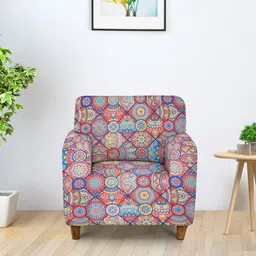 Cortina Multicolor Printed 1-Seater Stretchable Non-Slip Sofa Slipcover-image-3