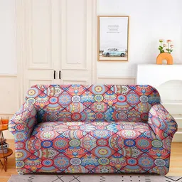 Cortina Multicolor Printed 2-Seater Stretchable Non-Slip Sofa Slipcover-5