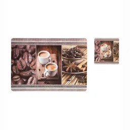 OBSESSIONS Coffee Brown 12 Pieces Printed Rectangular Table Placemats With Coasters-58