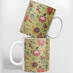 macmerise Green & Red Floral Printed Ceramic Glossy Cups Set of Cups and Mugs image 1