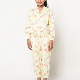 BLANC9 Girls White & Yellow Printed Coat with Trousers-27