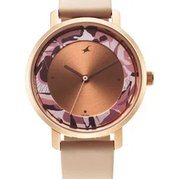 Fastrack Women Printed Brass Dial & Leather Straps Analogue Watch 6287WL01-30