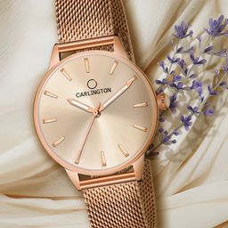 CARLINGTON Women Rose Gold-Toned Bracelet Style Straps Analogue Watch Carlington CT2007-image-48