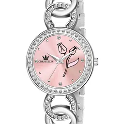 CRESTELLO Women Embellished Bracelet Style Straps Analogue Watch CR-JWL142-PNK-40
