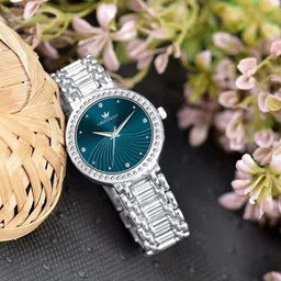 CRESTELLO Women Embellished Dial & Bracelet Style Straps Analogue Watch CR-DZL149-BLU-image-74