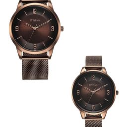 Titan Unisex Stainless Steel Bracelet Style Straps Analogue Couple Watch 18062648QM01P-44