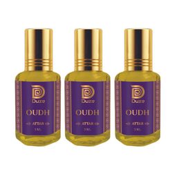 Duze Set Of 3 Natural Oudh Sandal Base Made in Kannauj Alcohol Free Attar With Roller 9ml-90