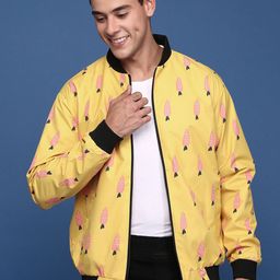 SHOWOFF Men Geometric Windcheater Longline Bomber with Embroidered Jacket-52