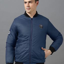 Urbano Fashion Men Solid Applique Bomber Jacket-image-58