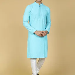 Sultan The King Of Kurta Men Ethnic Motifs Chikankari Regular Cotton Kurta With Churidar-image-81