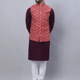 SOJANYA Mandarin Collar Embroidered Pure Cotton Kurta with Churidar & Nahru Jacket-picture-26