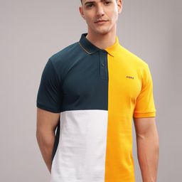 ADRO Colourblocked Polo Collar Short Sleeves Pure Cotton Regular T-shirt-image-75