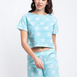 Boston Club Women Turquoise Blue & White Printed Night Suit-2