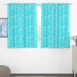 Story@home Turquoise Blue & White Set of 4 Black Out Jacquard Window Curtains-image-79
