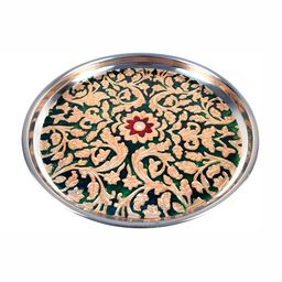apka mart Grey Textured Durable Pooja Thali-image-50