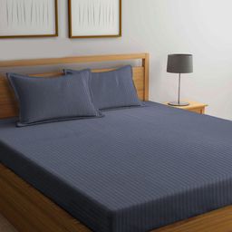 KLOTTHE Grey Striped 300TC King Bedsheet With 2 Pillow Covers-image-32