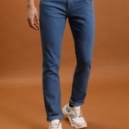 HIGHLANDER Men Straight Fit Mid-Rise Medium Shade Clean Look Stretchable Jeans-image-89