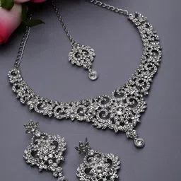 Sukkhi Rhodium-Plated AD-Studded Choker Necklace Jewellery Set-13