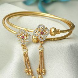 ZENEME Set Of 2 American Diamond Tasselled Gold-Plated Kada Bracelet-10