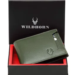 WildHorn Men Green Solid RFID Protected Genuine Leather Two Fold Wallet-57