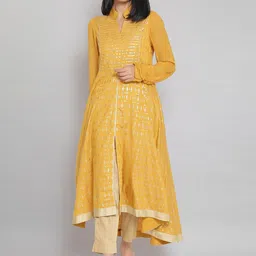 AURELIA Mustard Printed Flared kurta-3