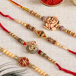 eCraftIndia Set of 4 Rakhi Gift Set with Roli Chawal Pack-image-95