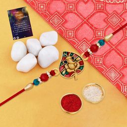 Silver Shine Ganesh Detail  Rakhi Gift Set With Greeting Card & Roli Chawal-image-40