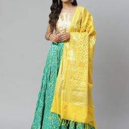 Rangpur Green & Yellow Woven Design Ready to Wear Lehenga & Blouse with Dupatta-image-1