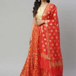Rangpur Orange & Golden Woven Design Ready to Wear Lehenga & Blouse with Dupatta-image-78