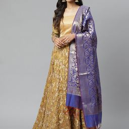 Rangpur Beige & Golden Woven Design Ready to Wear Lehenga & Blouse with Dupatta-image-16