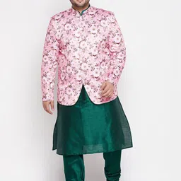 VASTRAMAY Men Green Floral Kurta with Churidar-image-61