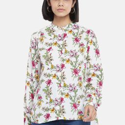 Honey by Pantaloons Off White Floral Print Mandarin Collar Top-picture-27