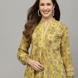 QOMN Floral Printed Mandarin Collar Pure Cotton Top-40