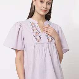 Gipsy Women Violet Mandarin Collar A-Line Top-image-17