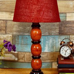foziq Brown & Red Textured Wooden Table Lamp-3