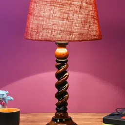 foziq Brown & Red Textured Wooden Table Lamps-9