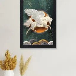 nest ART Green & White Unicorn Printed Framed Painting Framed Wall Art-picture-11
