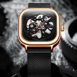 GIORDANO Men Printed Dial & Bracelet Style Straps Analogue Automatic Watch GZ-50081-44-0