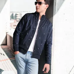 Roadster Men Navy Blue Quirky Print Reversible Sustainable Bomber Jacket-picture-53