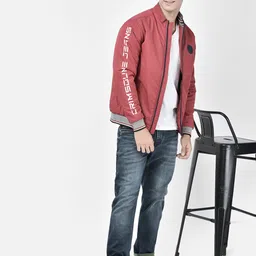 Crimsoune Club Typography Printed Lightweight Pure Cotton Bomber Jacket-image-47