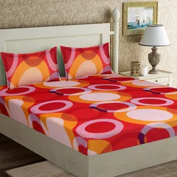 Good Homes by Home Candy Red & Yellow Geometric 152 TC Polyester 1 Queen Bedsheet with 2 Pillow Covers-picture-6