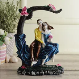 CraftVatika Blue & Brown Romantic Love Couple Sitting on Tree Showpiece-16