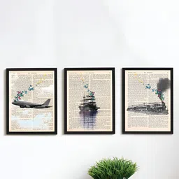 Art Street Black & Blue 3 Piece Synthetic Wooden Printed Wall Arts-image-91